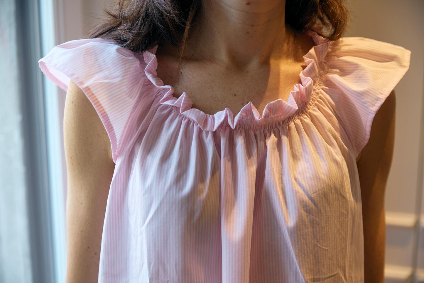 Camicia da notte a righe rosa donna