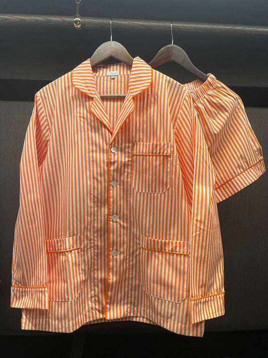 Pigiama donna spezzato corto riga arancio e piping arancio